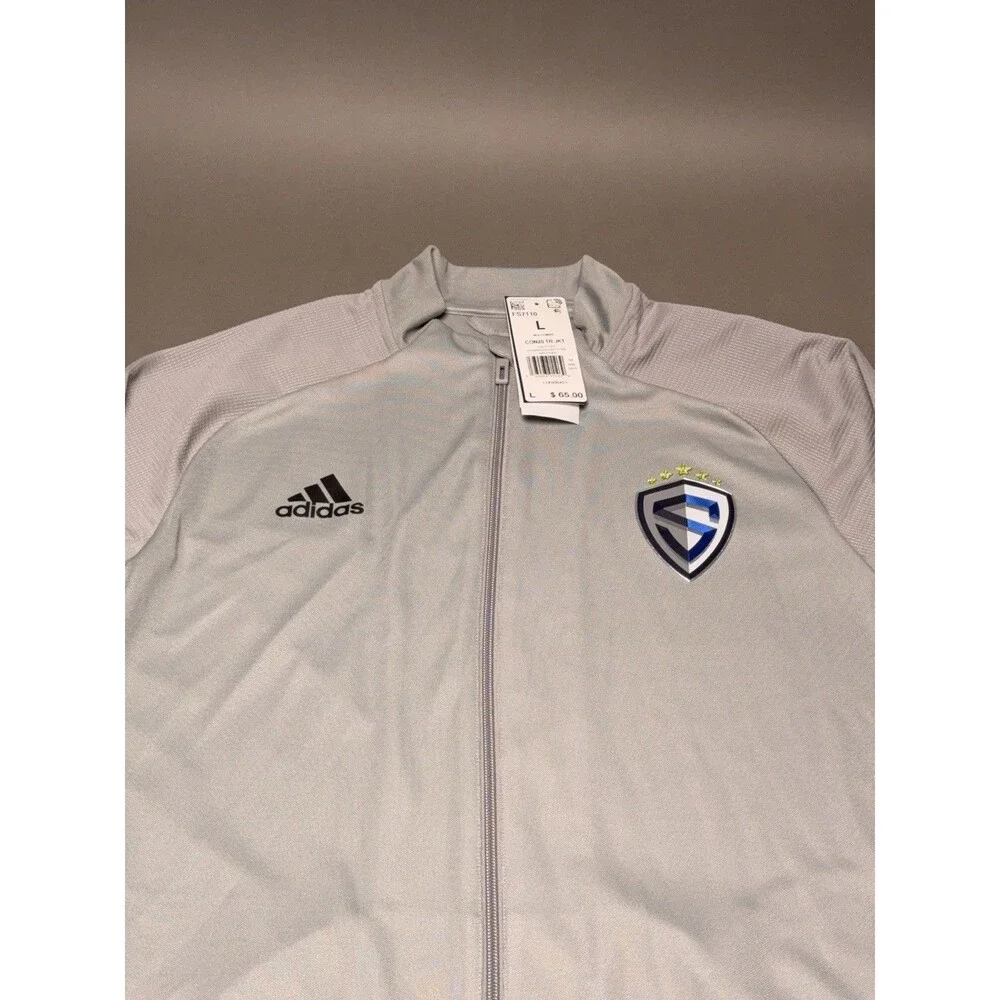 Adidas Track Jacket Men’s Large Gray Aeroready Texas Soccer Full Zip Windbreaker